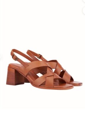 Vintage Foundry Co. Women's Tan Leather Crisscross Block Heel Slingback Sandals
